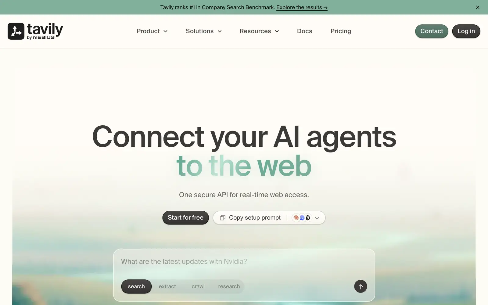 Screenshot of the Tavily website