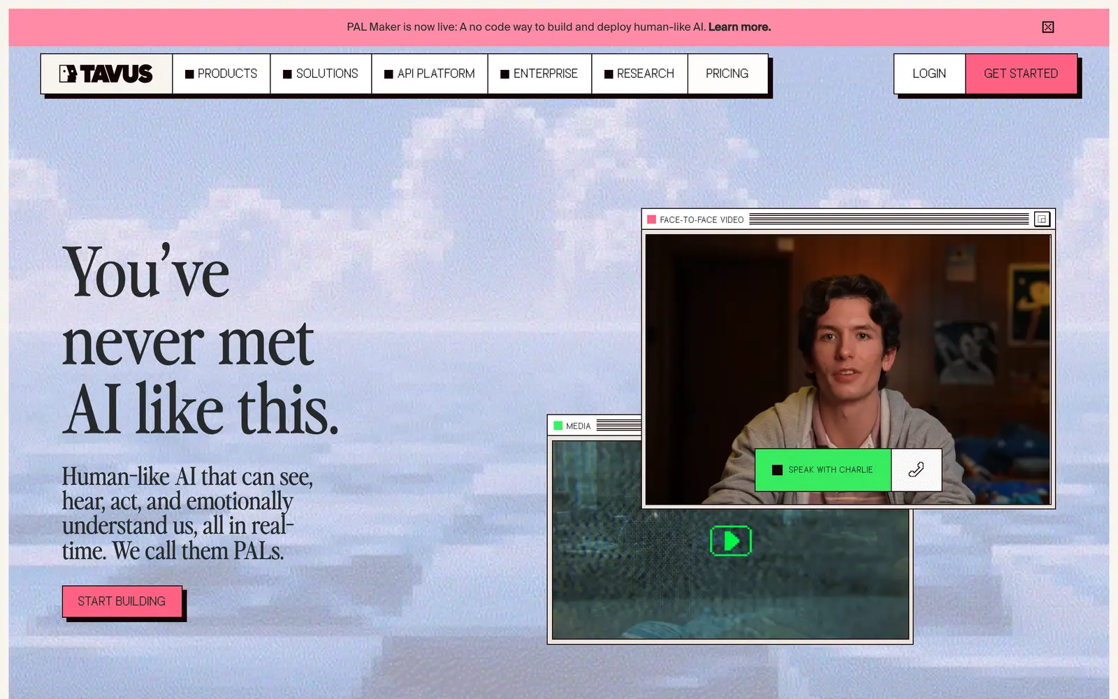 Screenshot of the Tavus website
