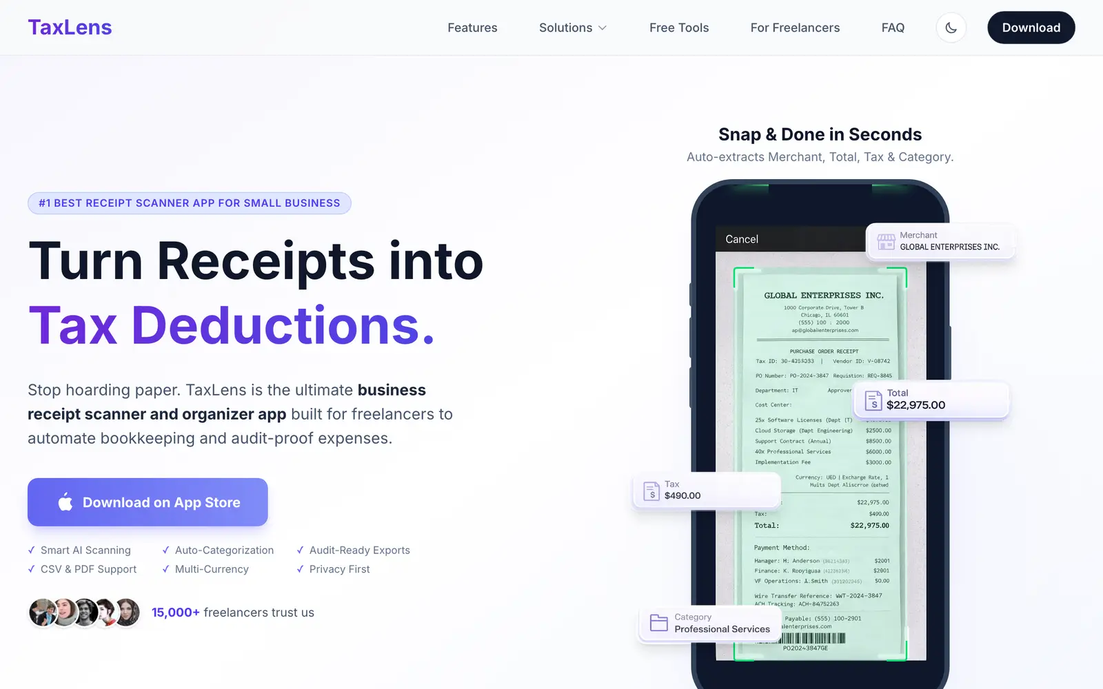 Screenshot of the TaxLens website