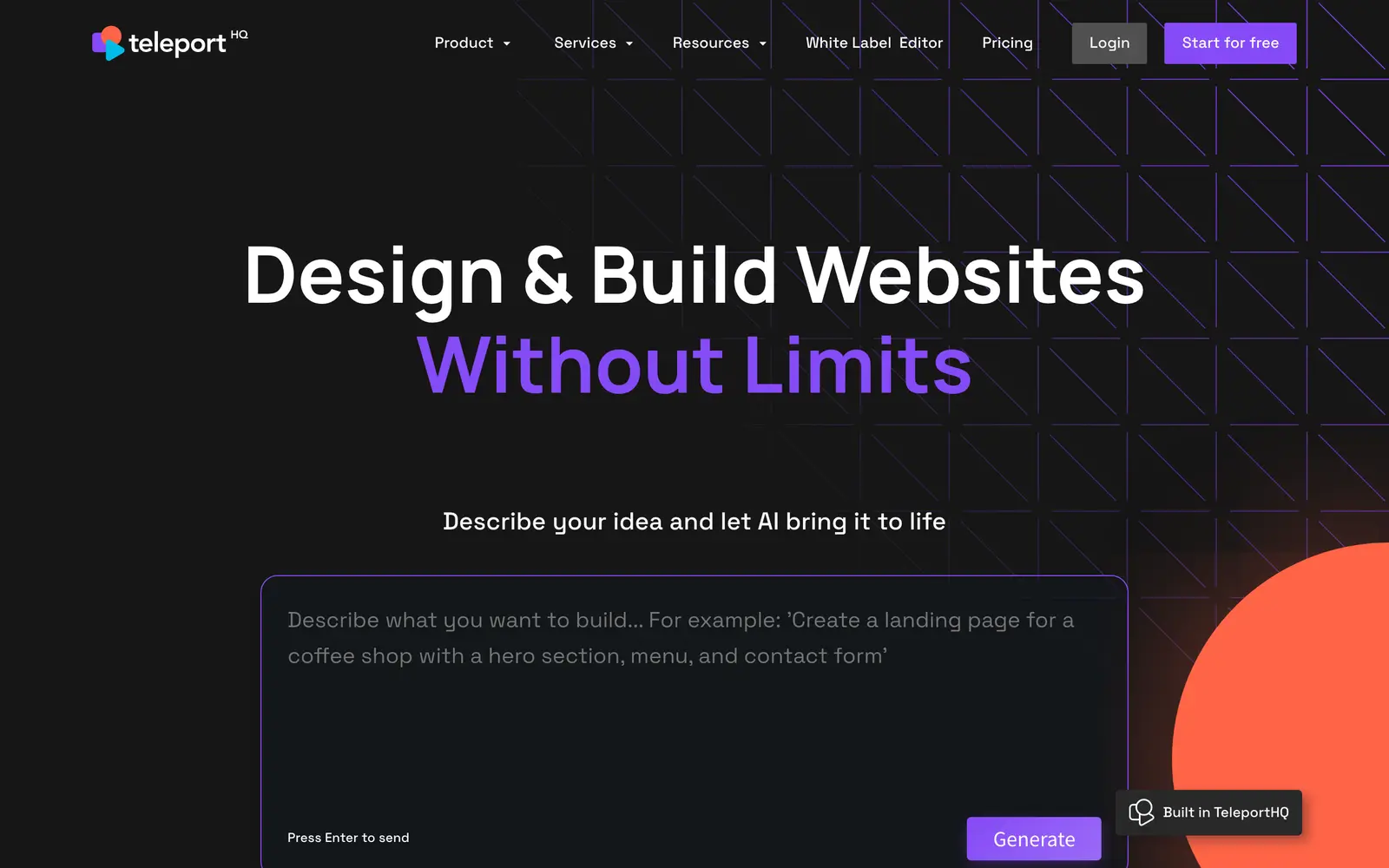 Screenshot of the TeleportHQ website