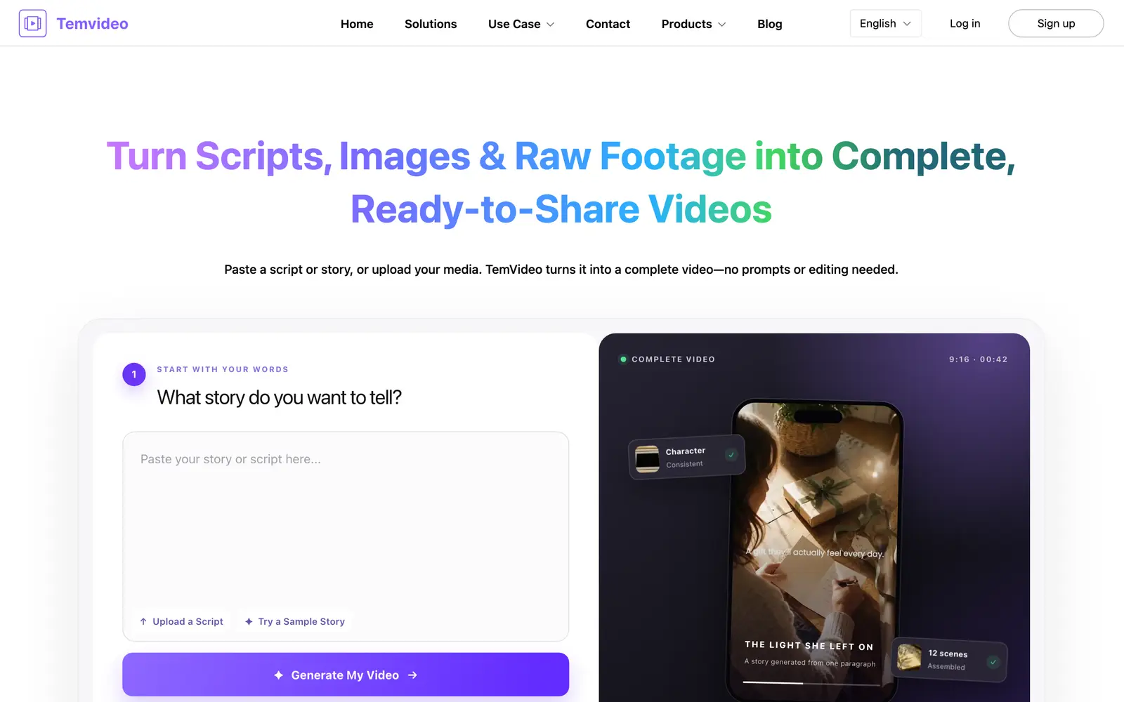 Screenshot of the TemVideo website