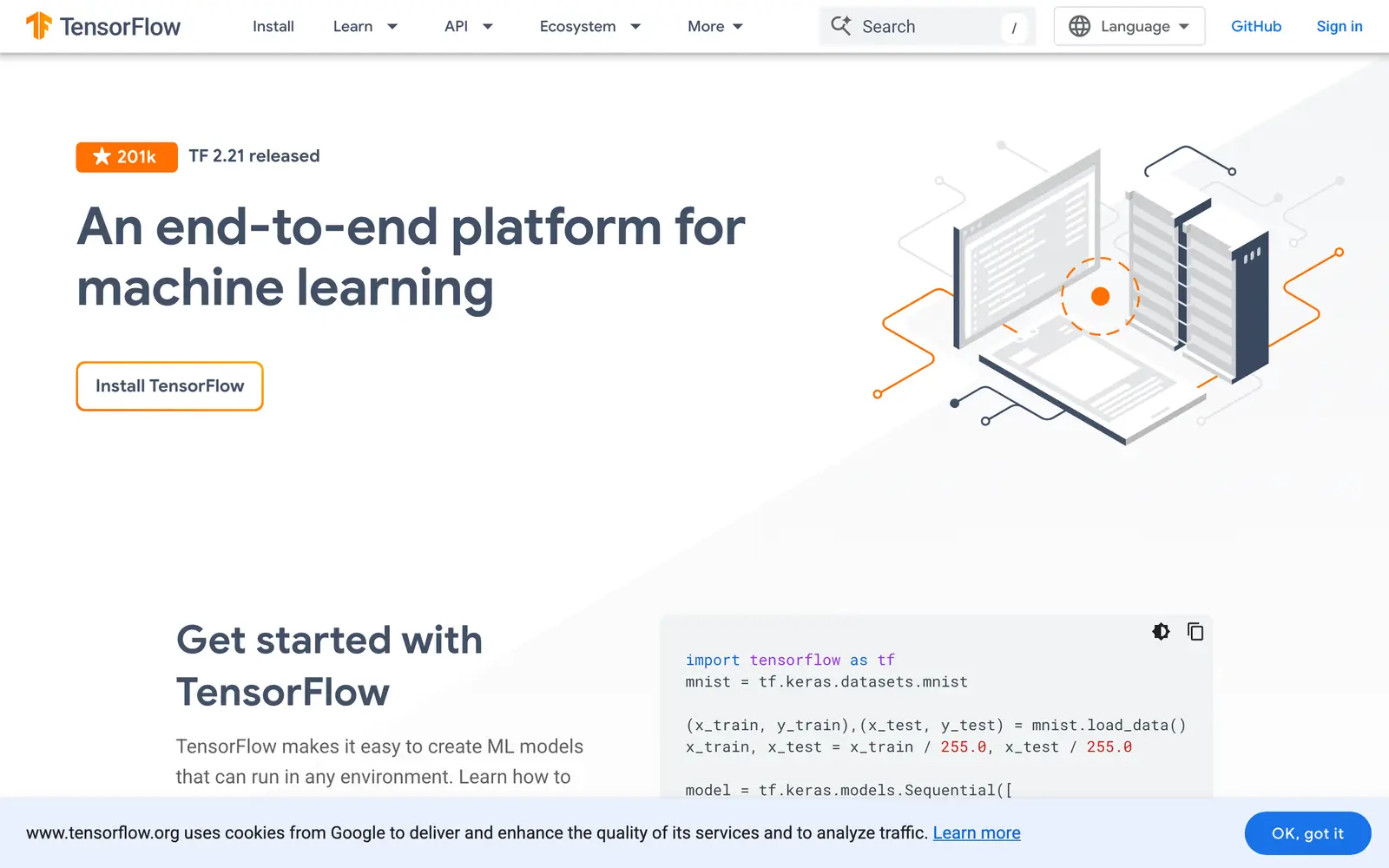 Screenshot of the TensorFlow website
