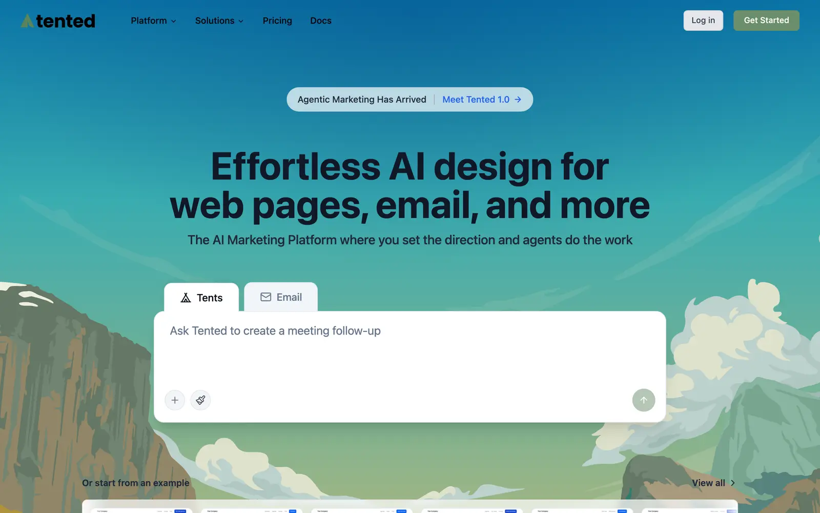 Screenshot of the Tented website