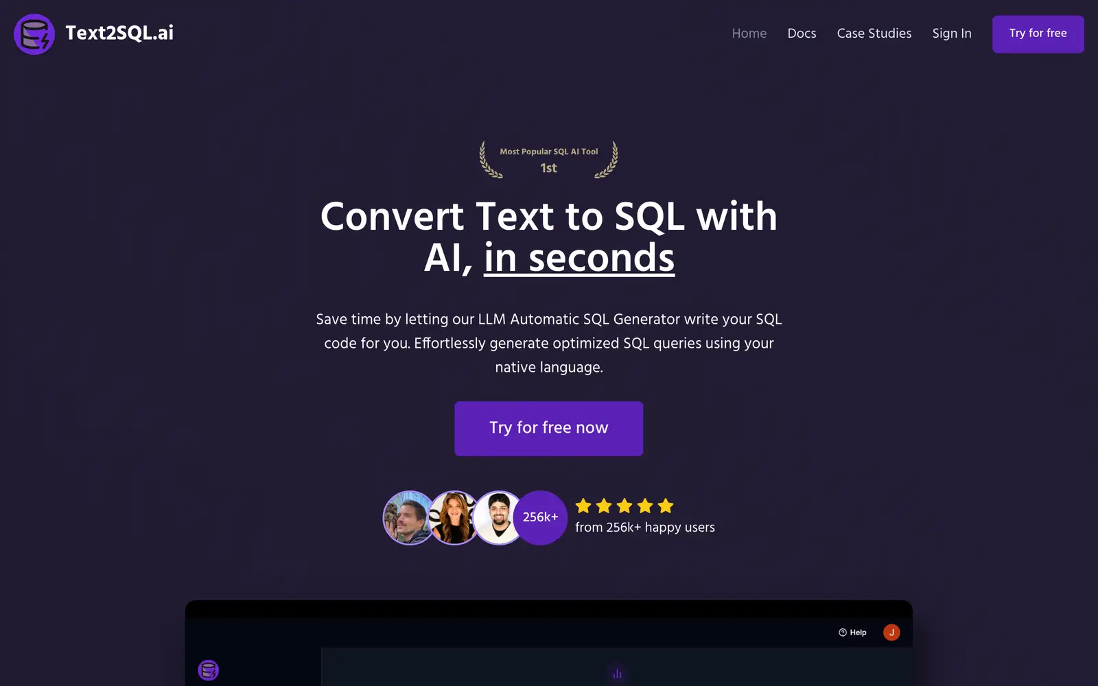 Screenshot of the Text2SQL.ai website