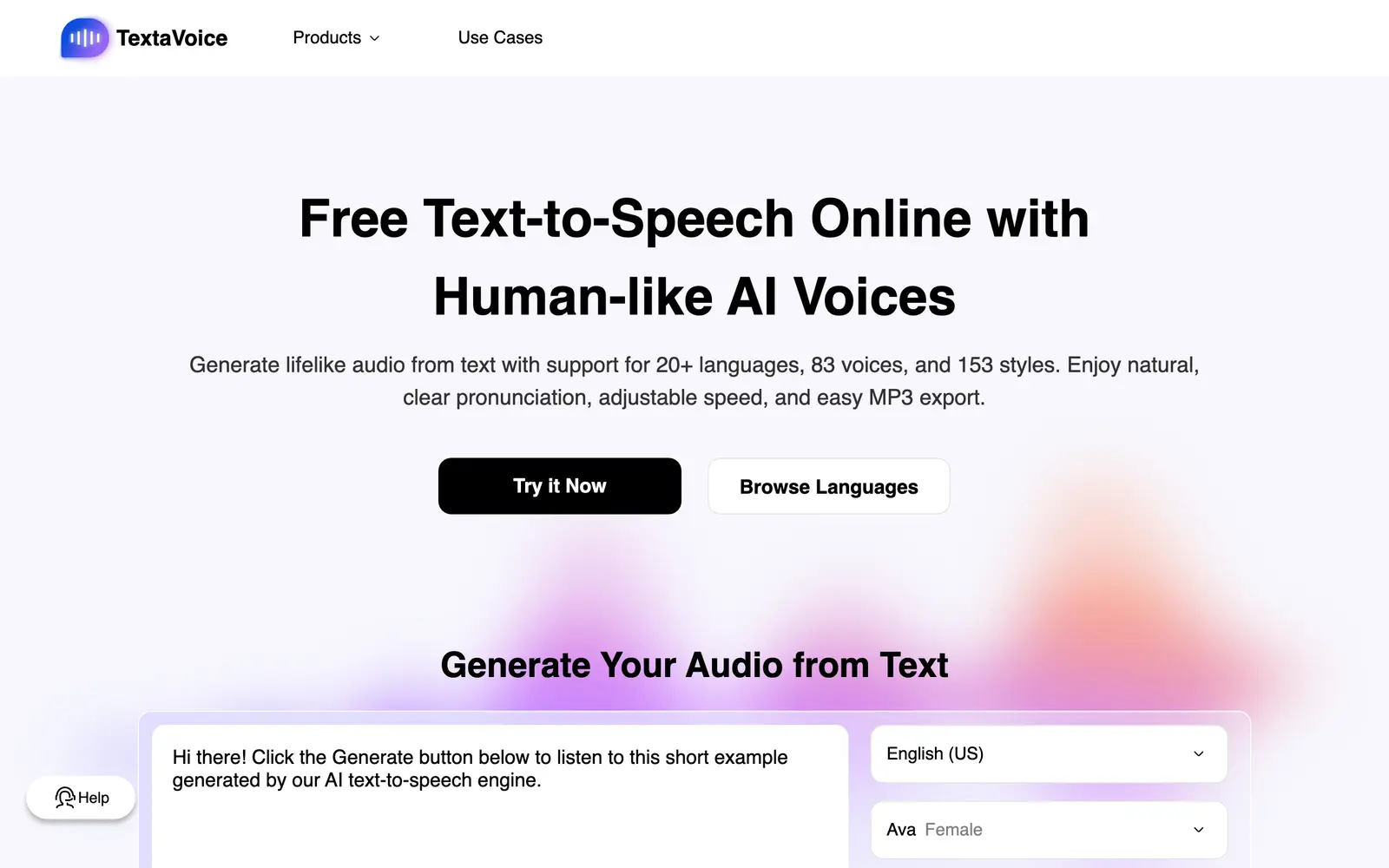 Screenshot of the TextaVoice website