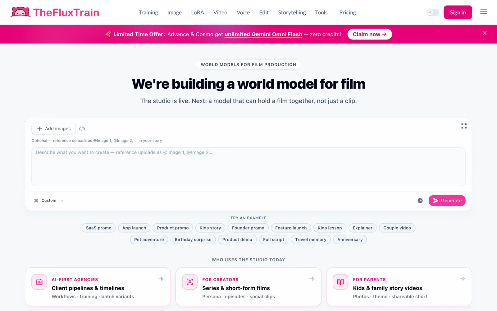 Screenshot of the TheFluxTrain website
