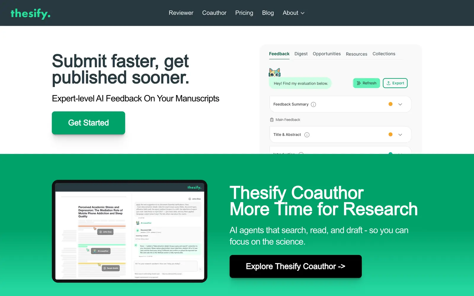 Screenshot of the Thesify website
