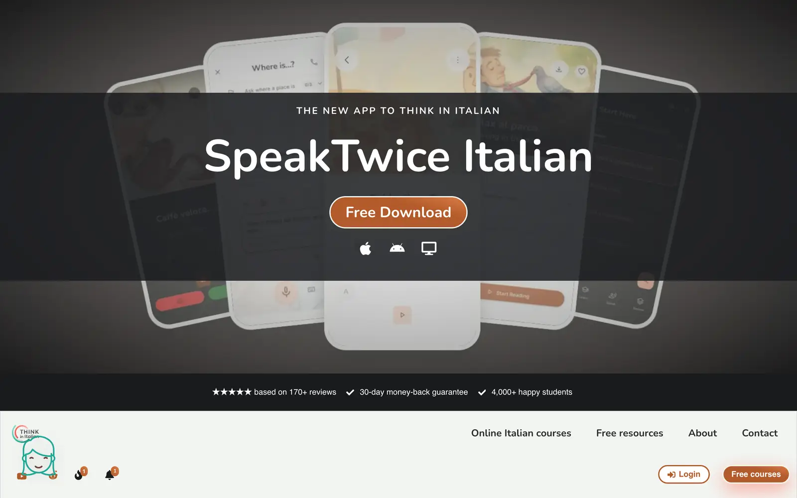 Screenshot of the Think In Italian website