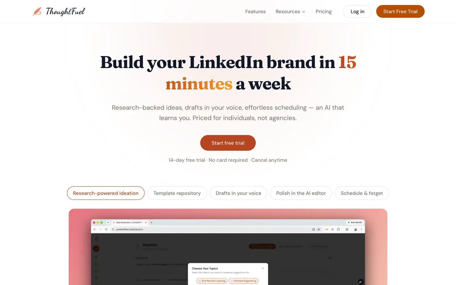 Screenshot of the ThoughtFuel website