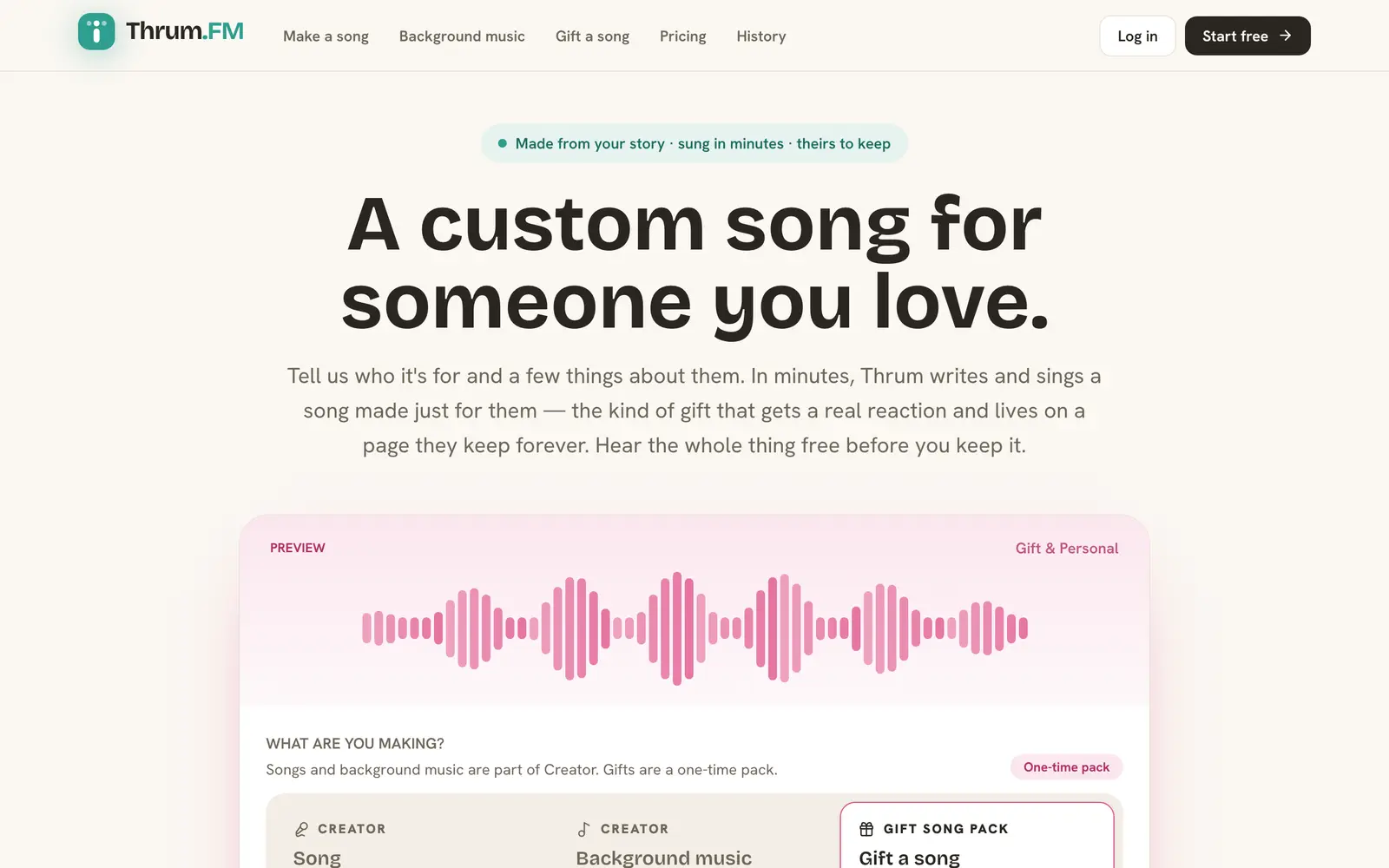 Screenshot of the Thrum.FM website