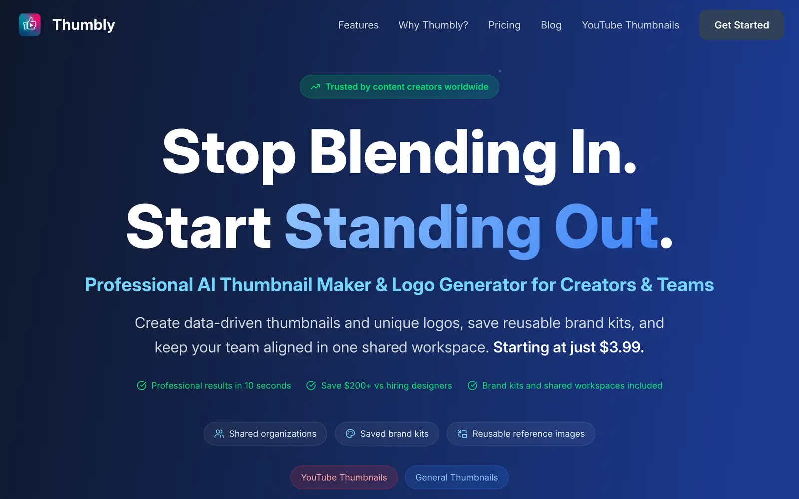 Screenshot of the Thumbly website