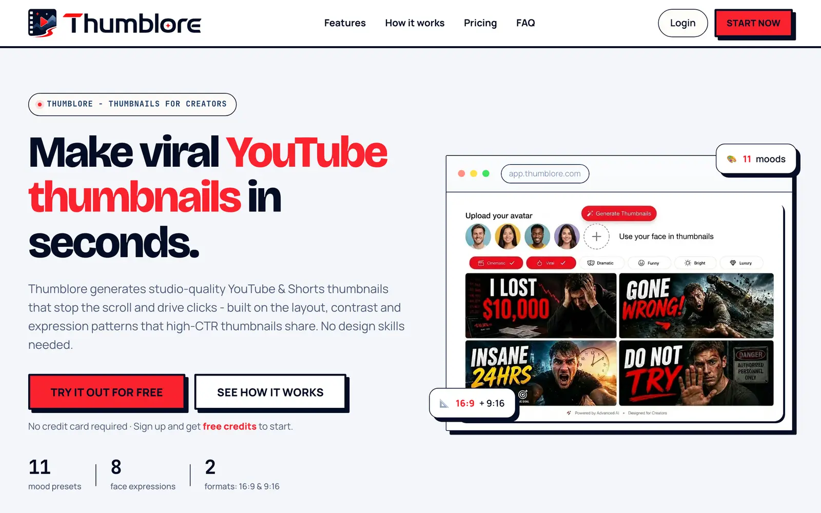 Screenshot of the Thumblore website