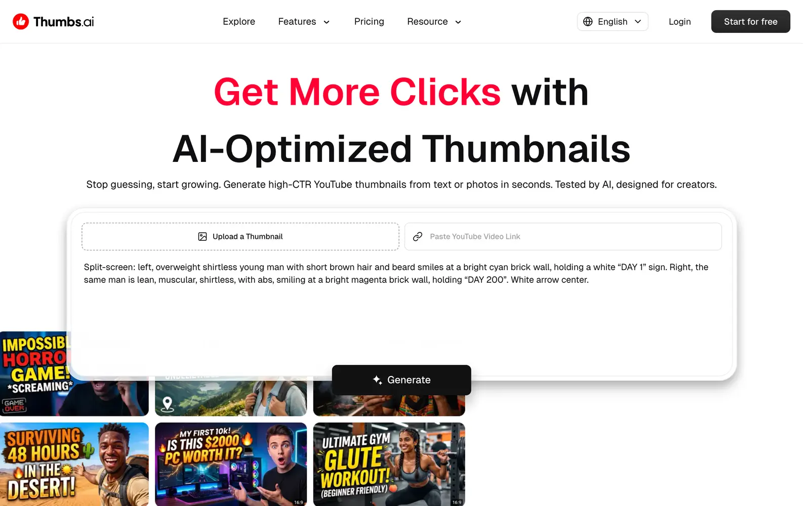 Screenshot of the Thumbs AI website