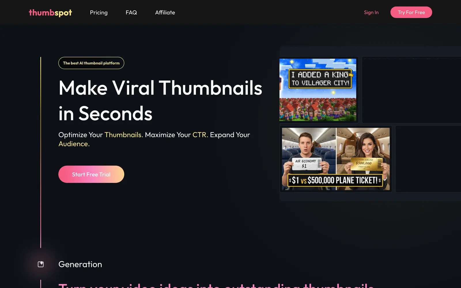 Screenshot of the Thumbspot website