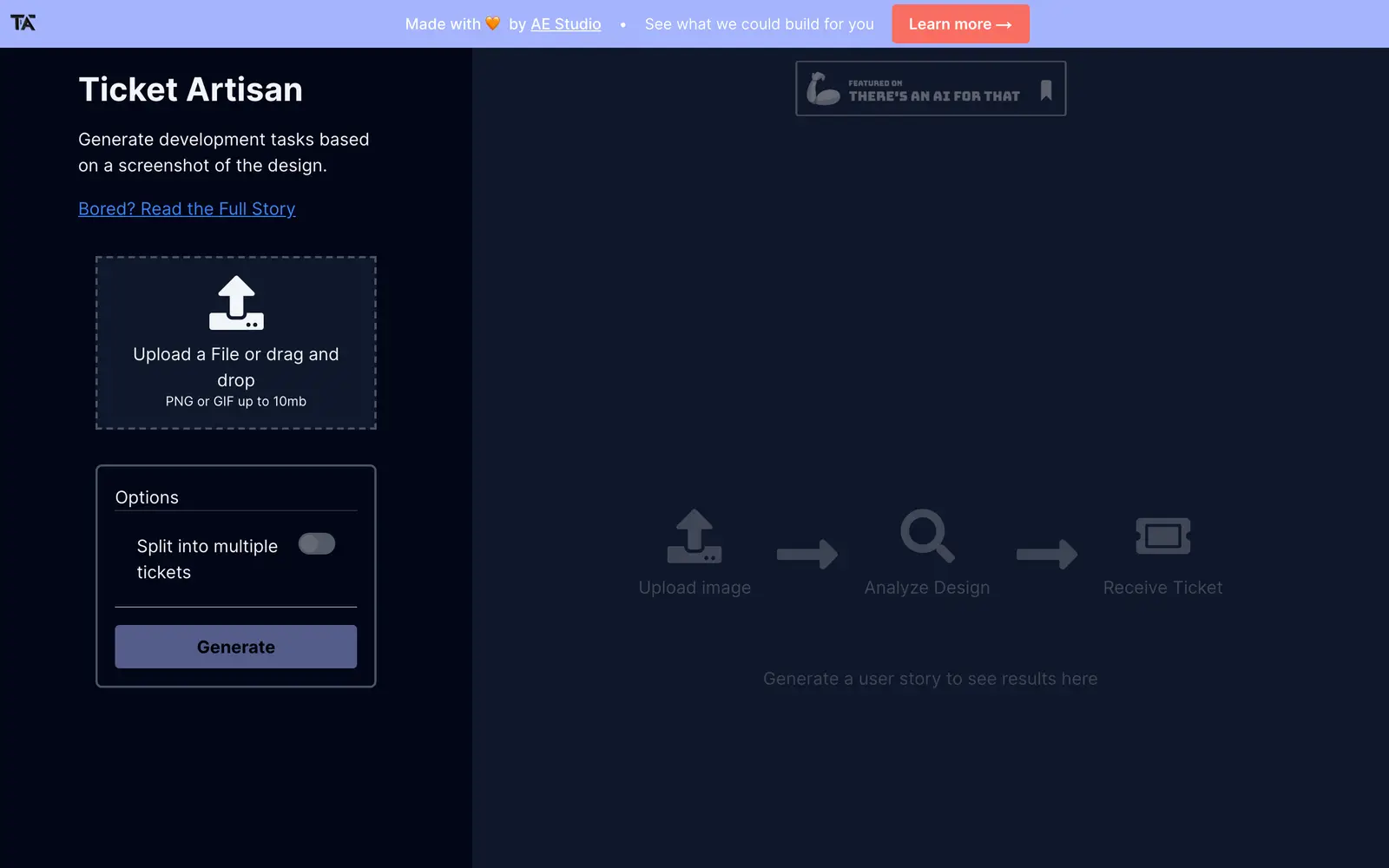 Screenshot of the Ticket Artisan website