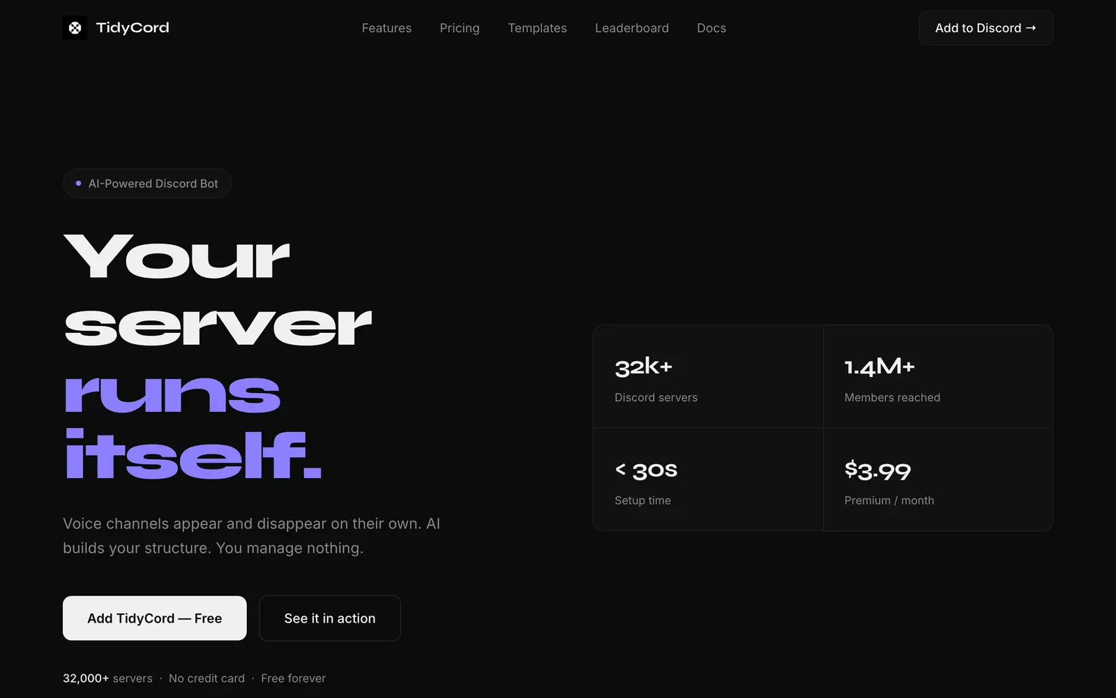 Screenshot of the TidyCord website