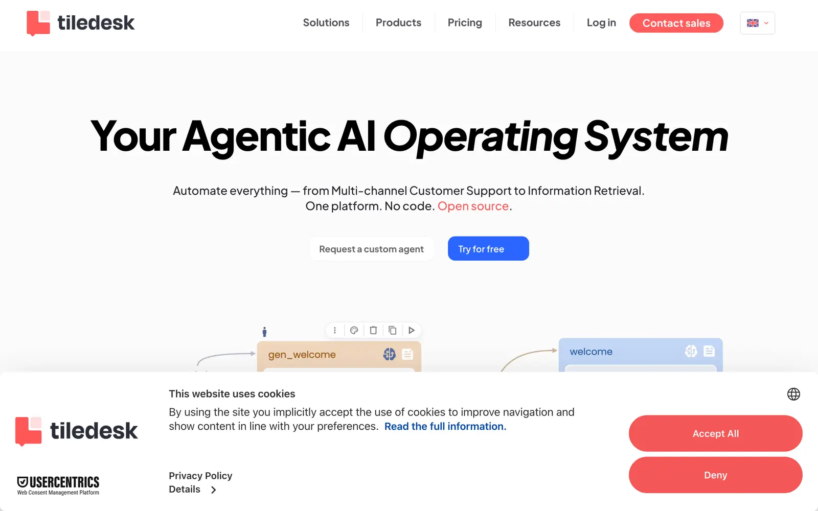 Screenshot of the Tiledesk website