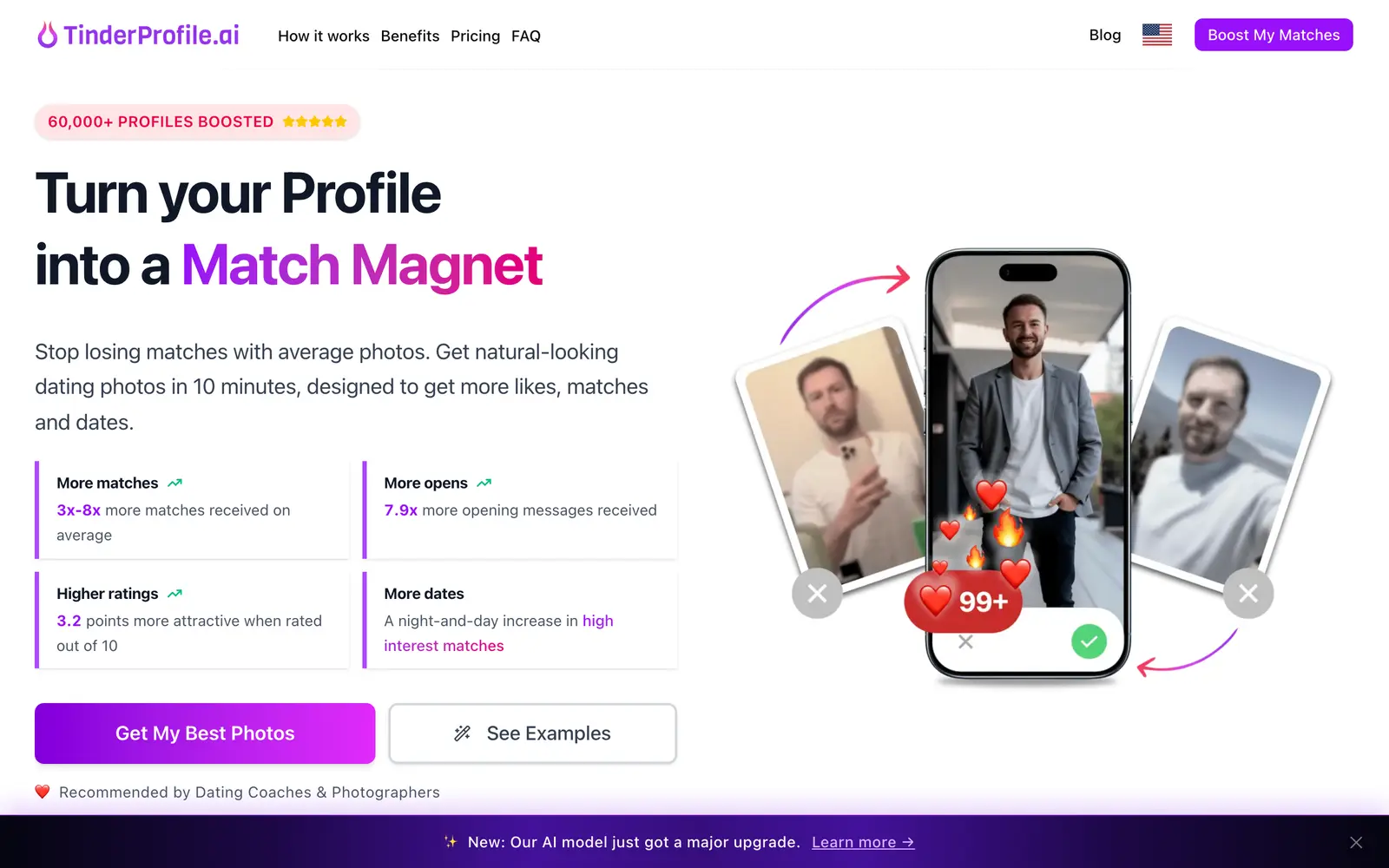 Screenshot of the TinderProfile.ai website