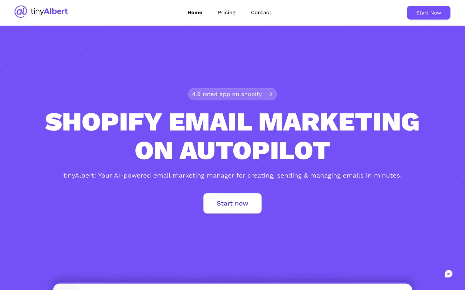 Screenshot of the tinyAlbert website