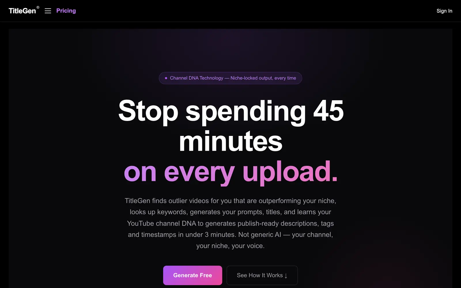 Screenshot of the TitleGen website