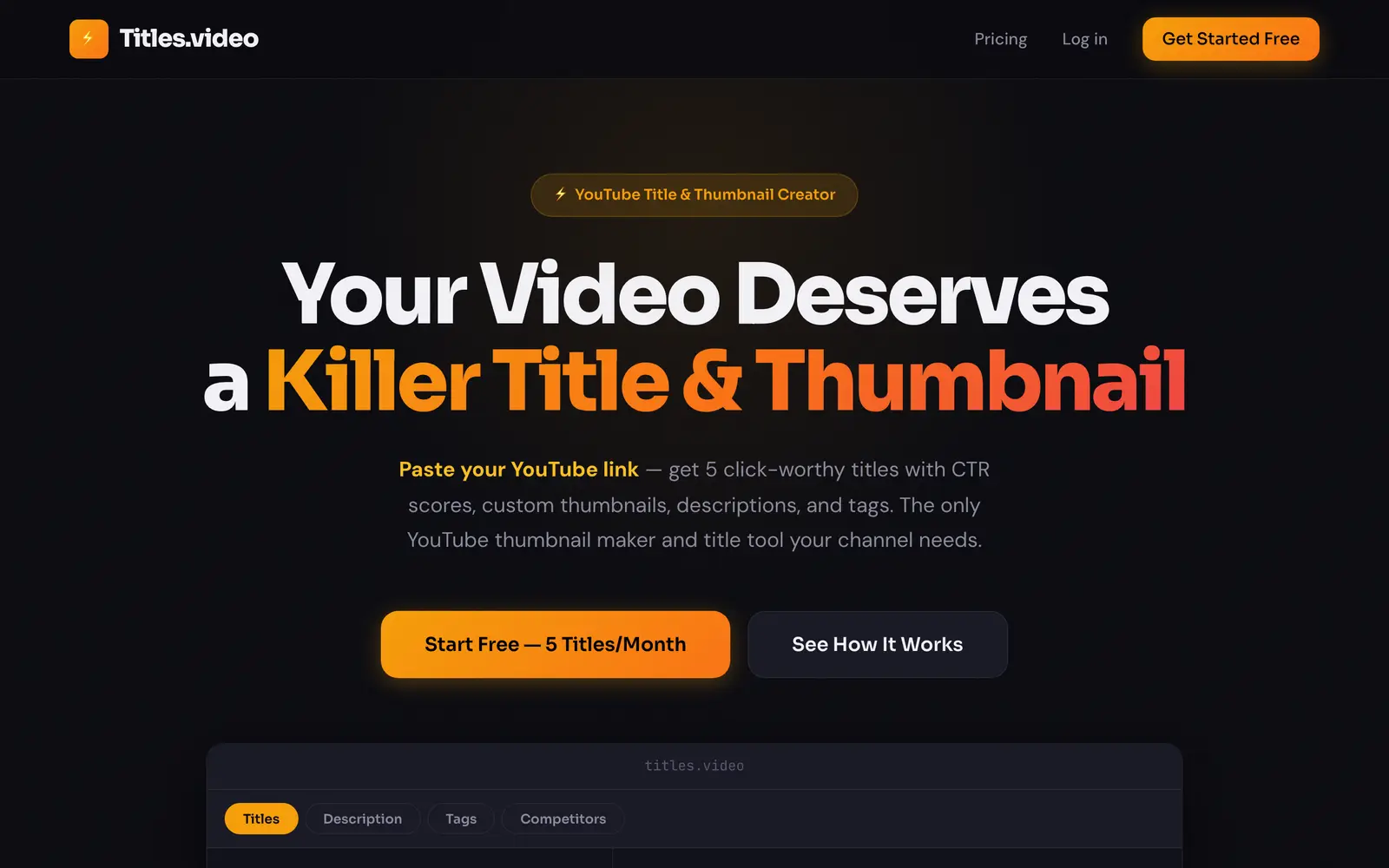 Screenshot of the Titles.video website