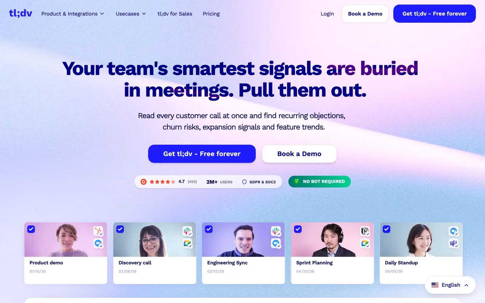 Screenshot of the tl;dv website
