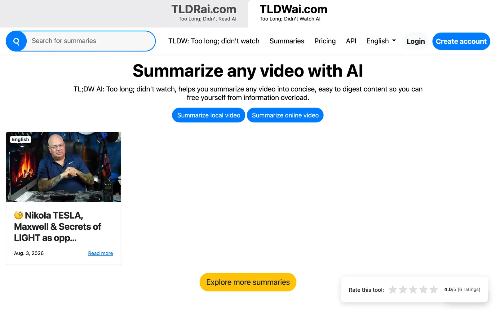 Screenshot of the TLDWai website