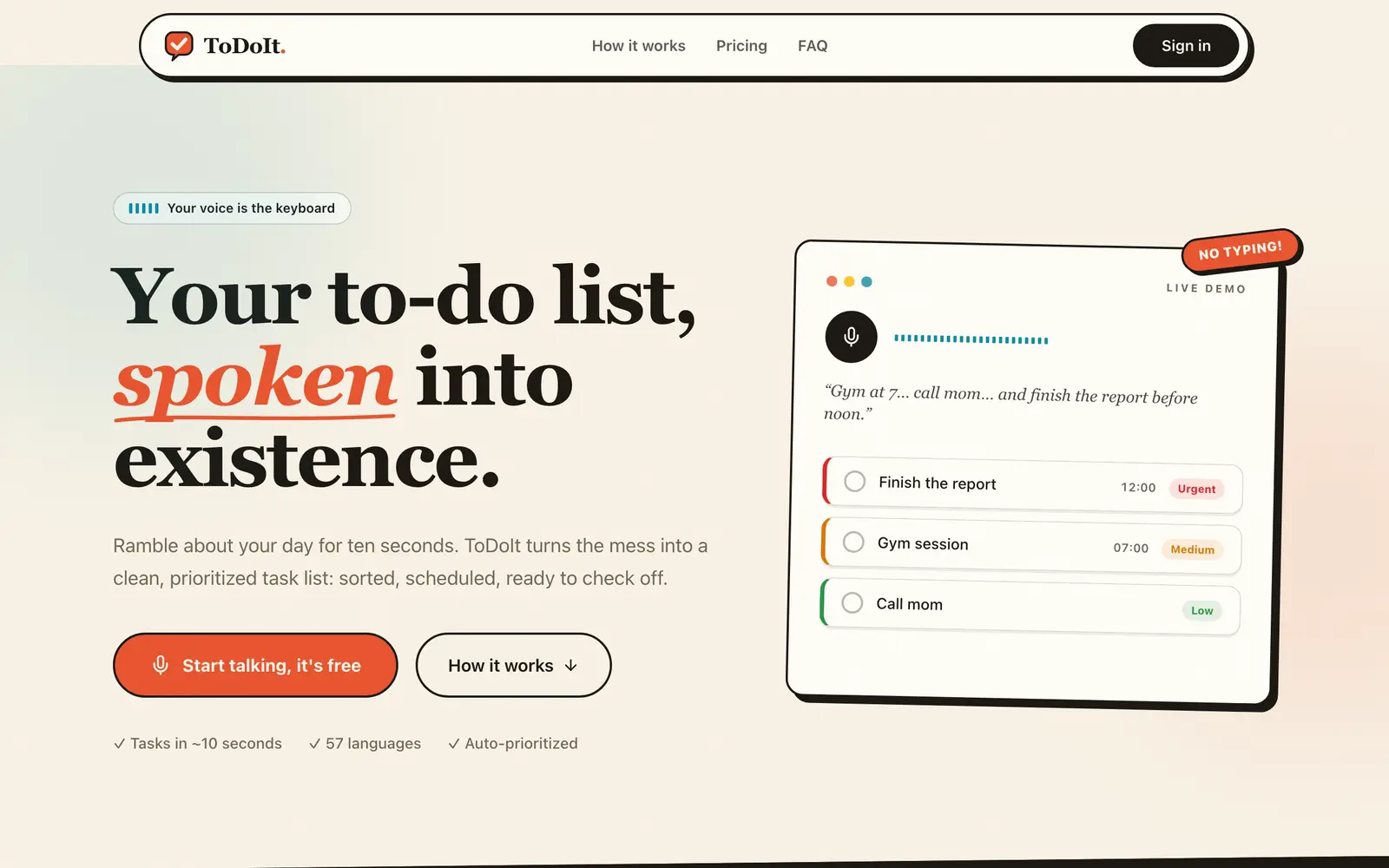 Screenshot of the ToDoIt website