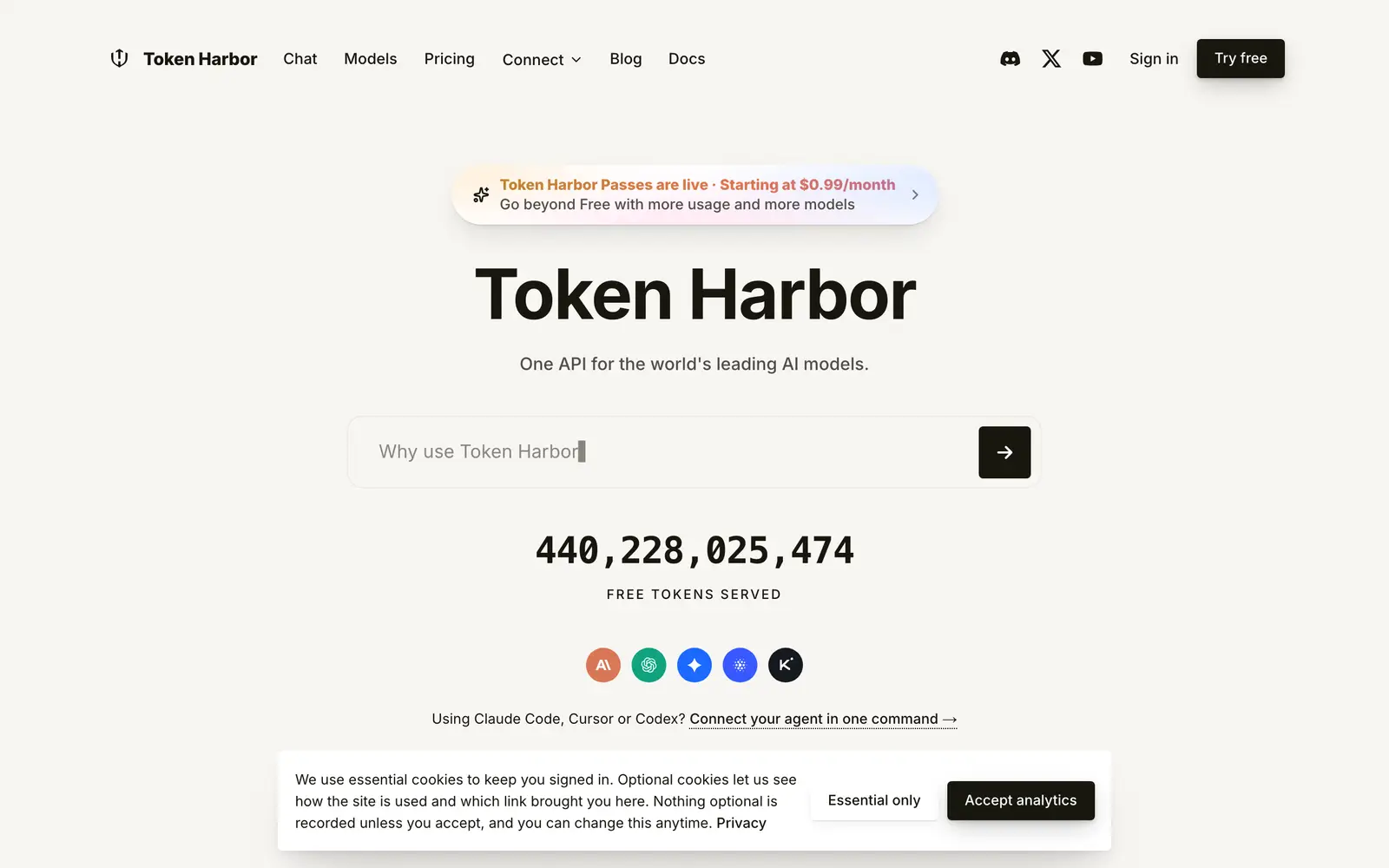 Screenshot of the Token Harbor website