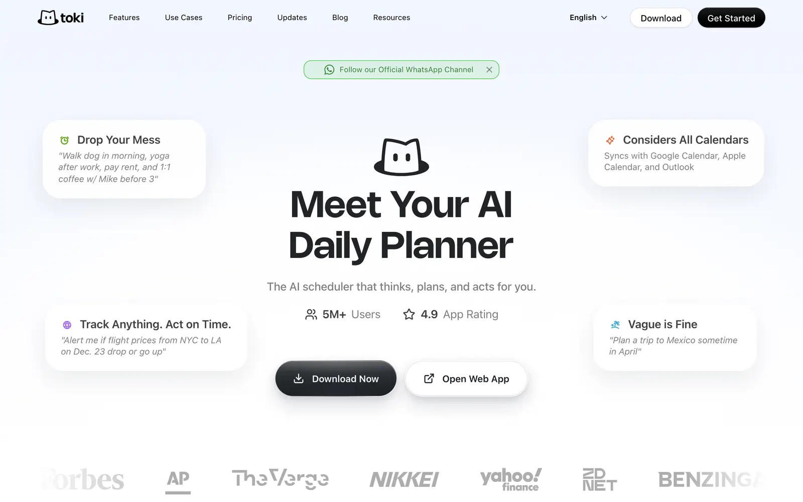 Screenshot of the Toki website