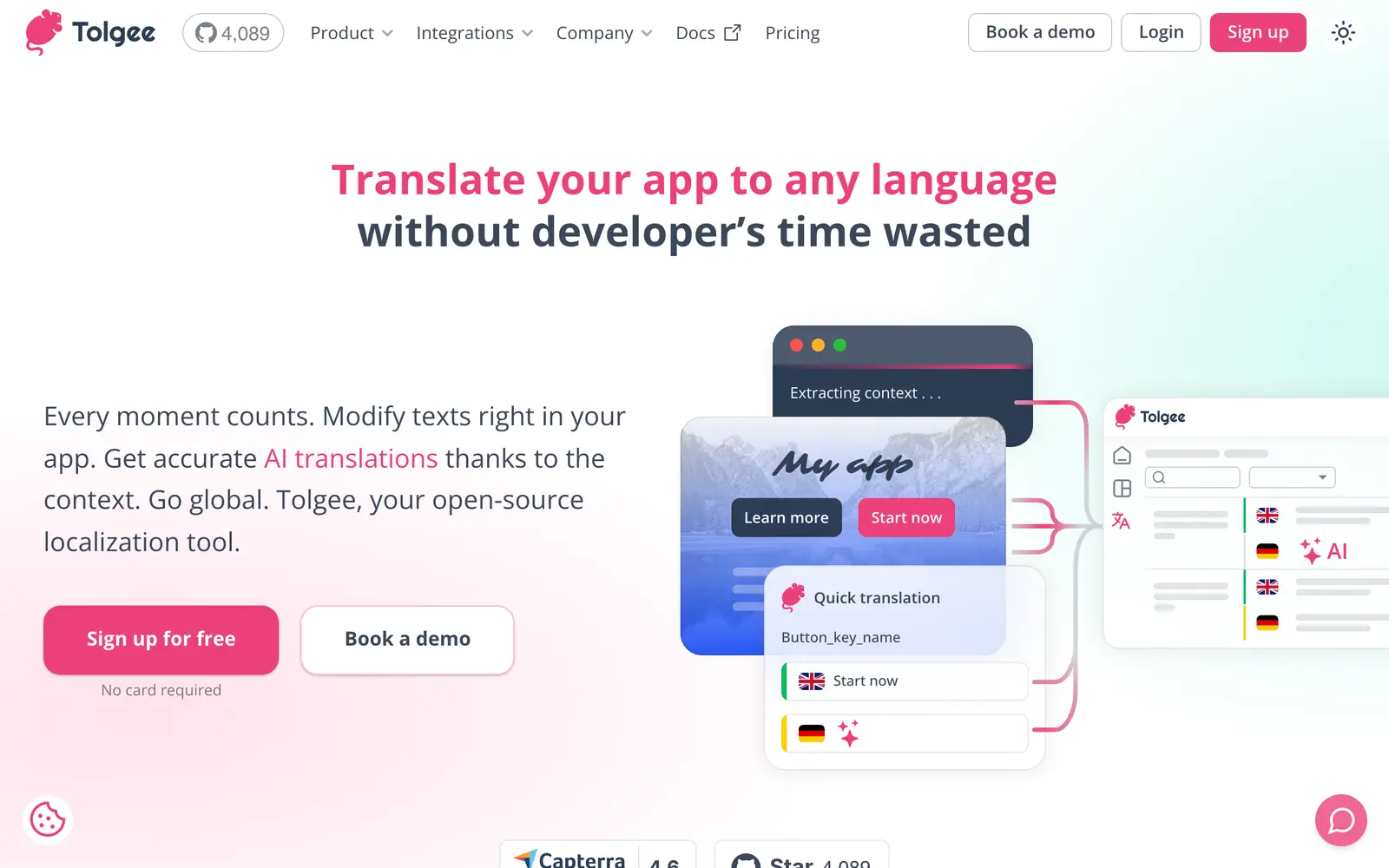 Screenshot of the Tolgee AI Translator website