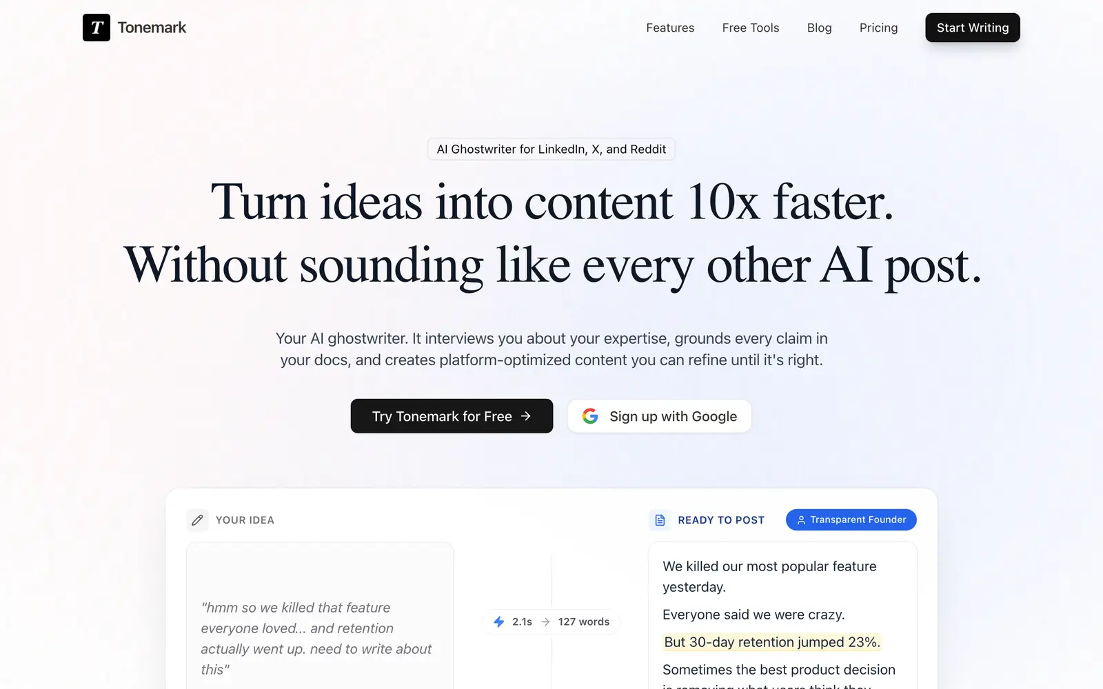 Screenshot of the Tonemark website
