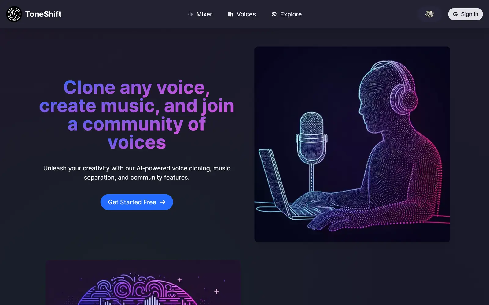 Screenshot of the ToneShift website
