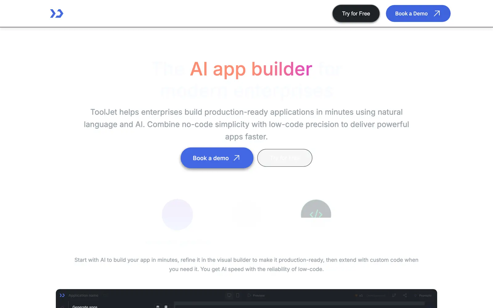Screenshot of the ToolJet website