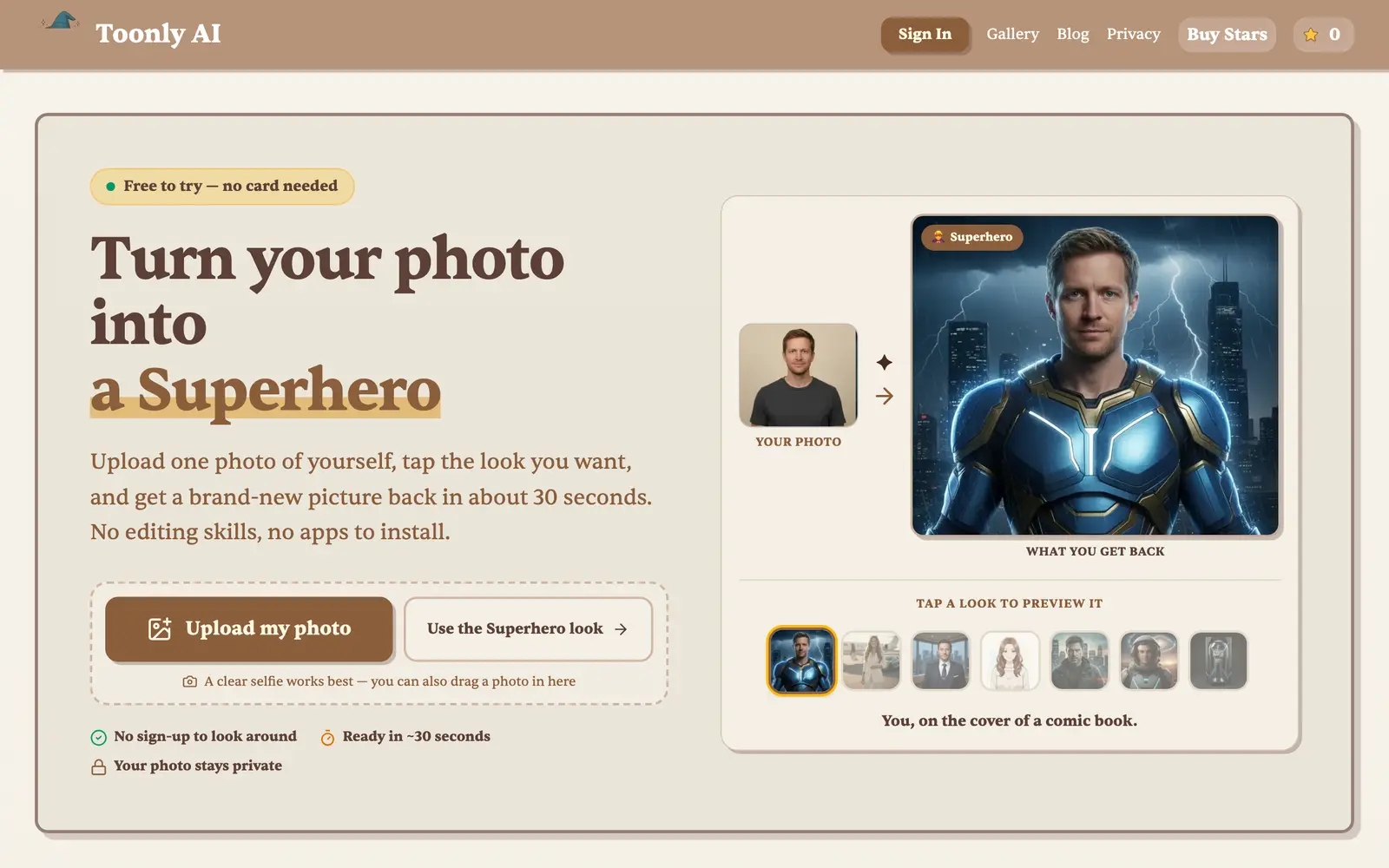Screenshot of the Toonly AI website