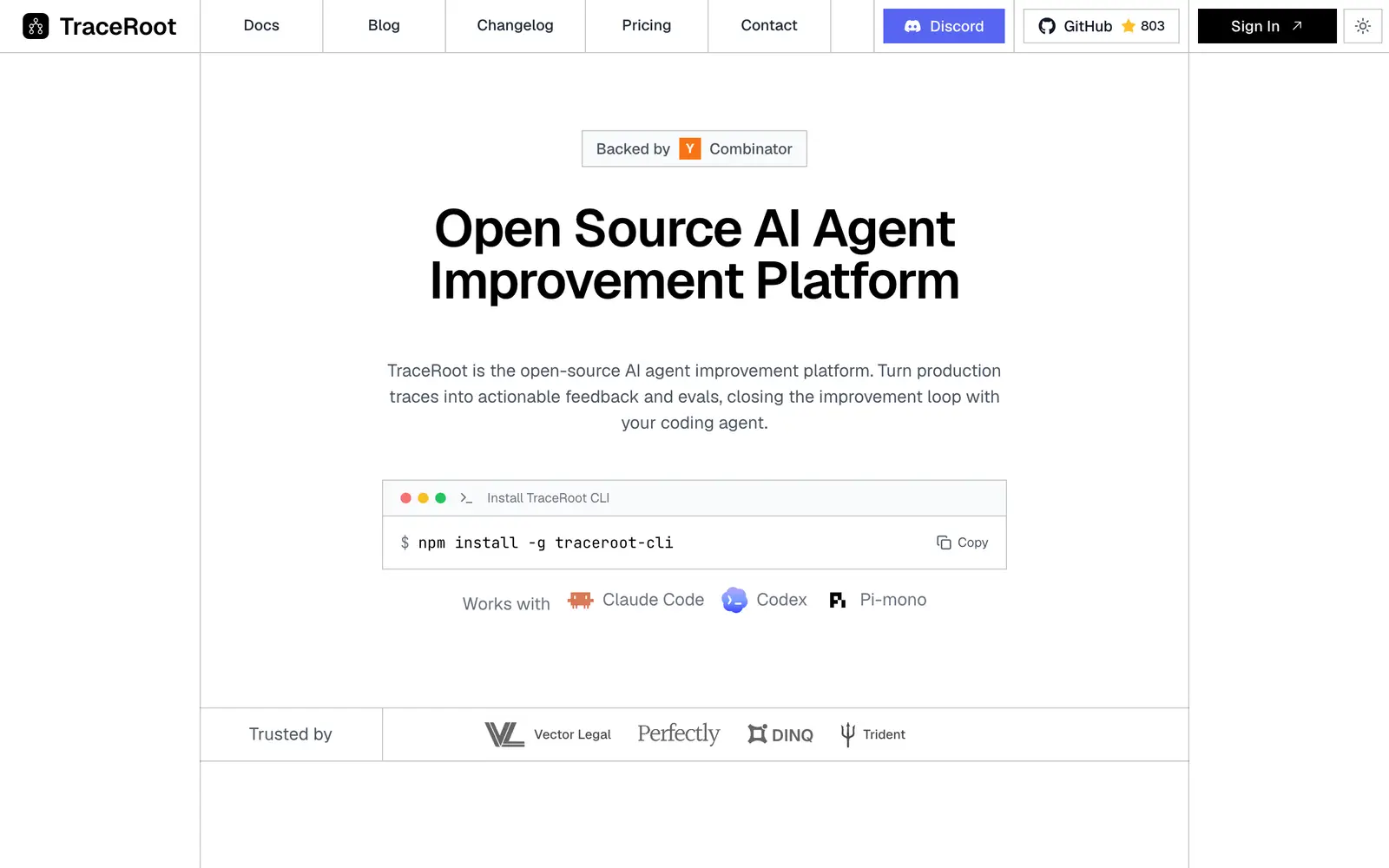 Screenshot of the TraceRoot website