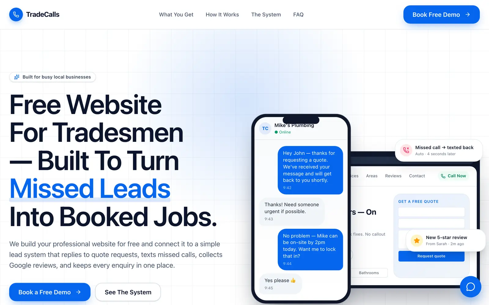 Screenshot of the TradeCalls website