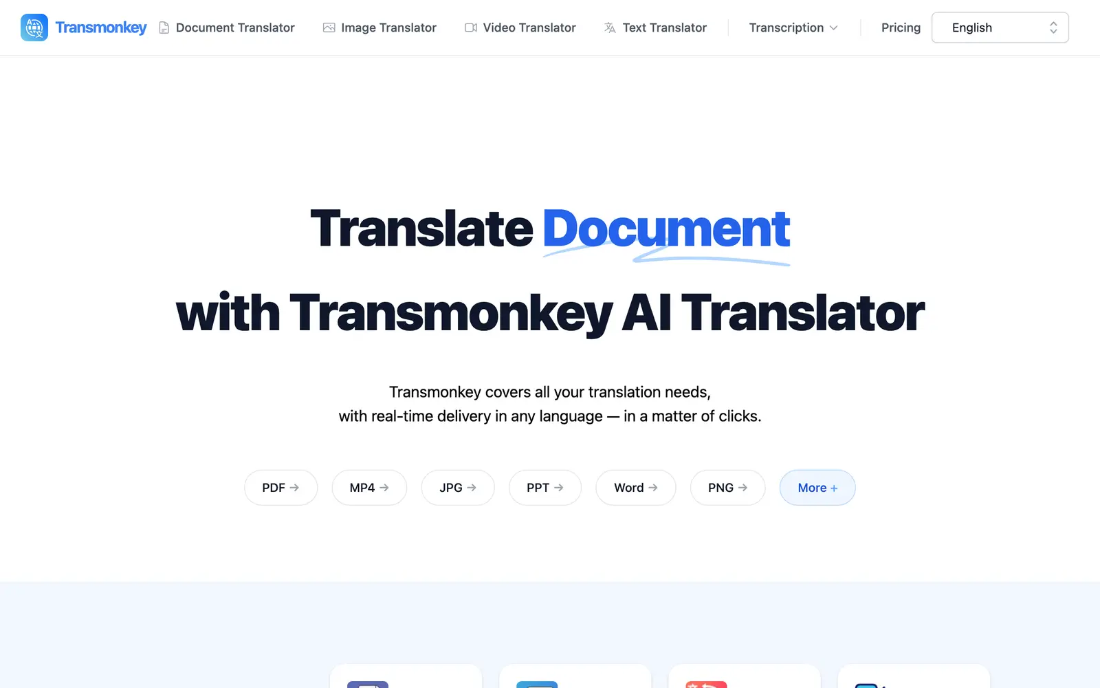 Screenshot of the Transmonkey website