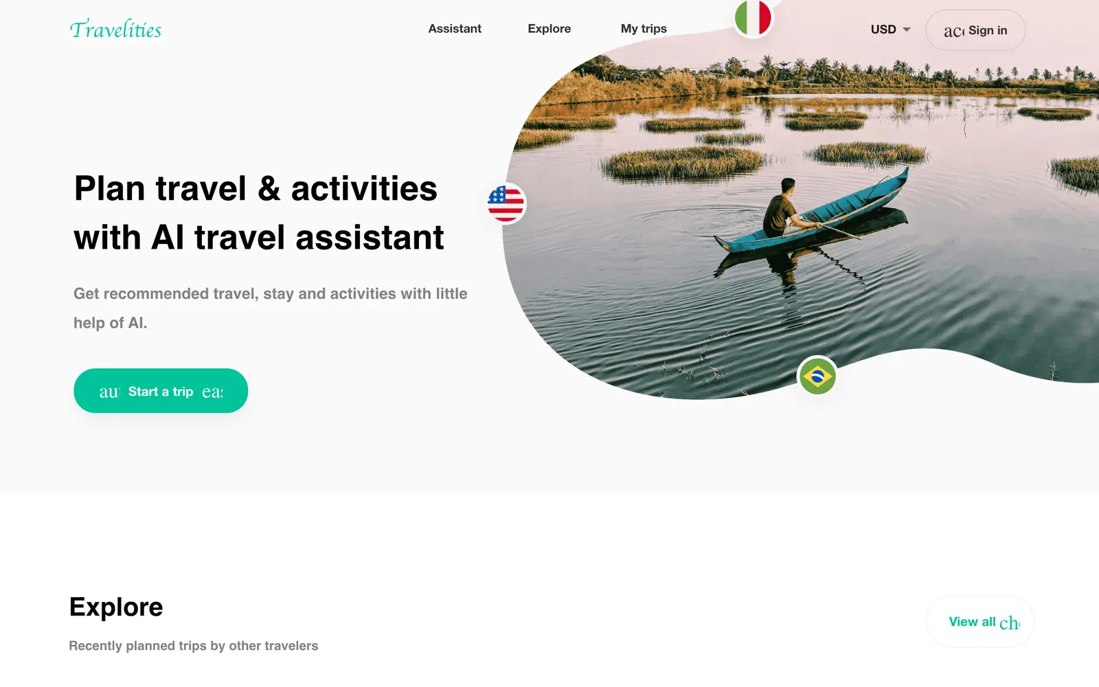 Screenshot of the Travelities website