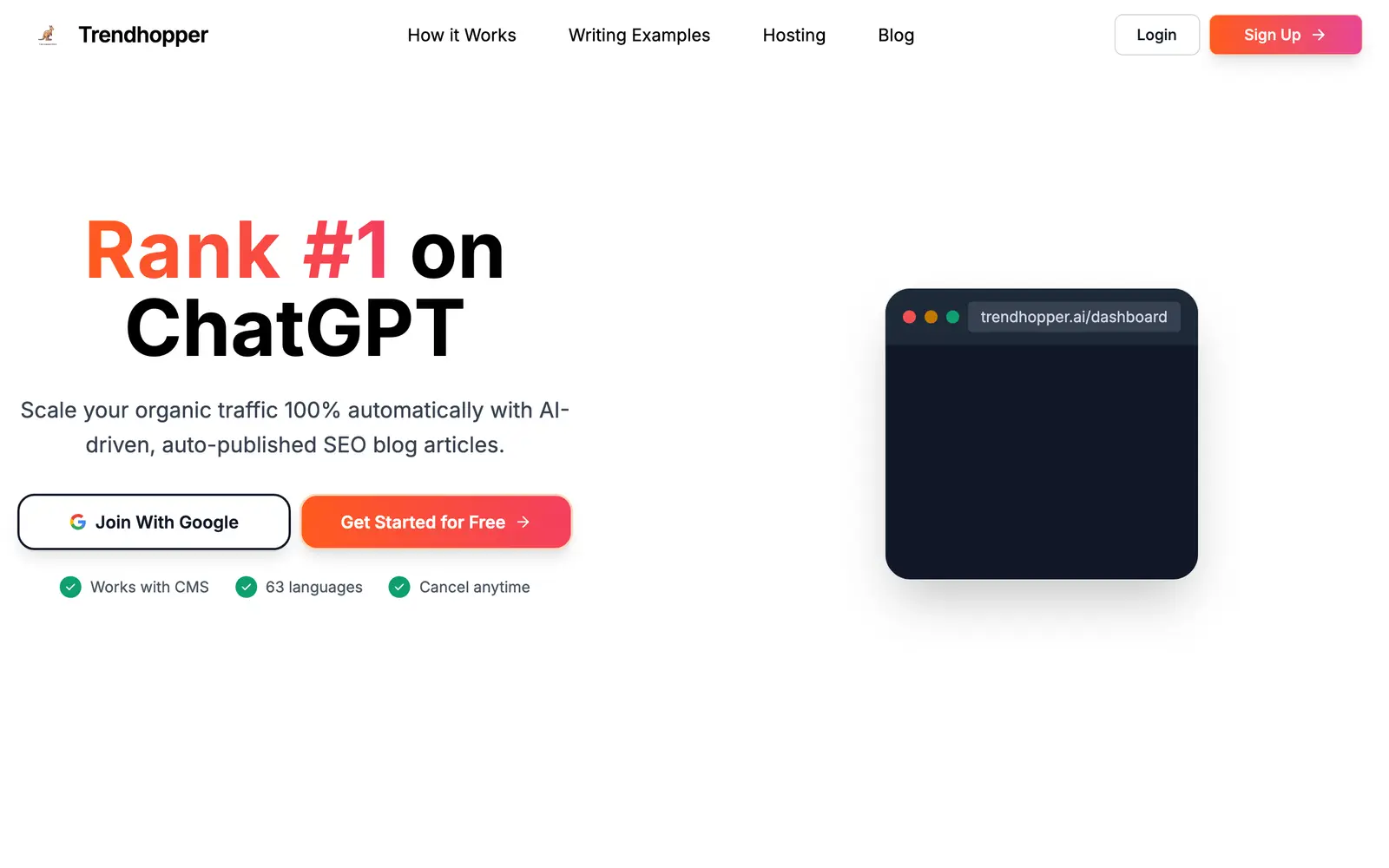 Screenshot of the TrendHopper website