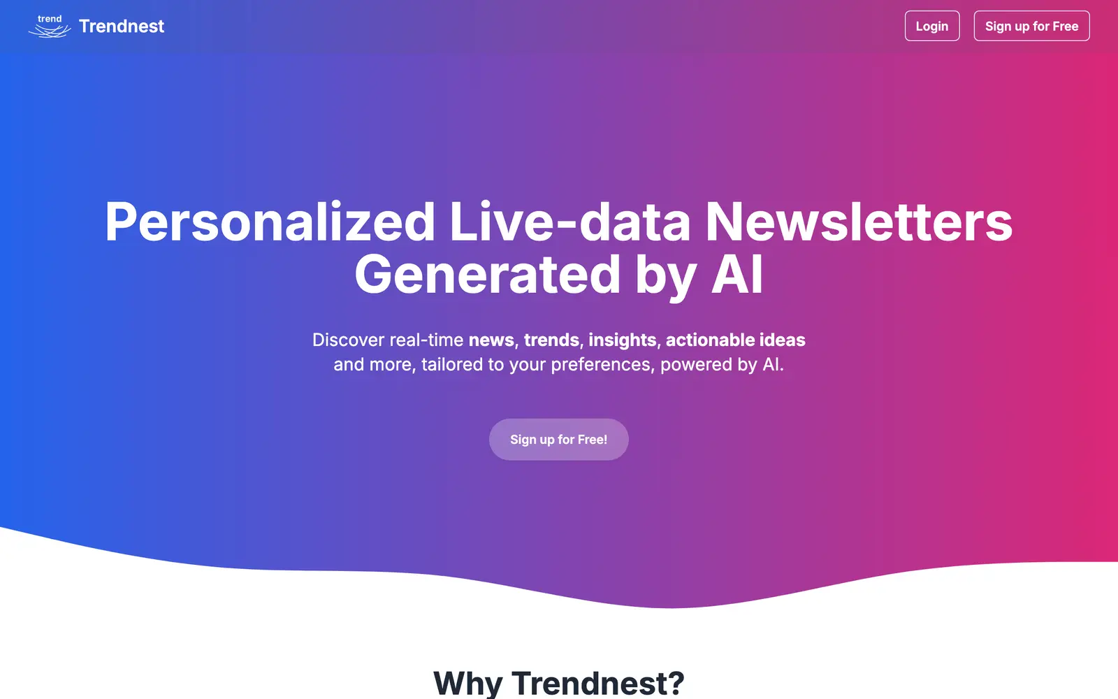 Screenshot of the Trendnest website