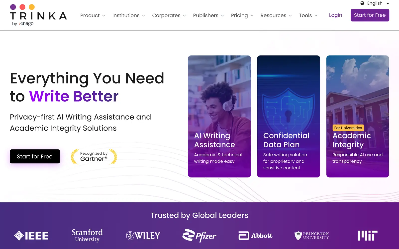 Screenshot of the Trinka AI website