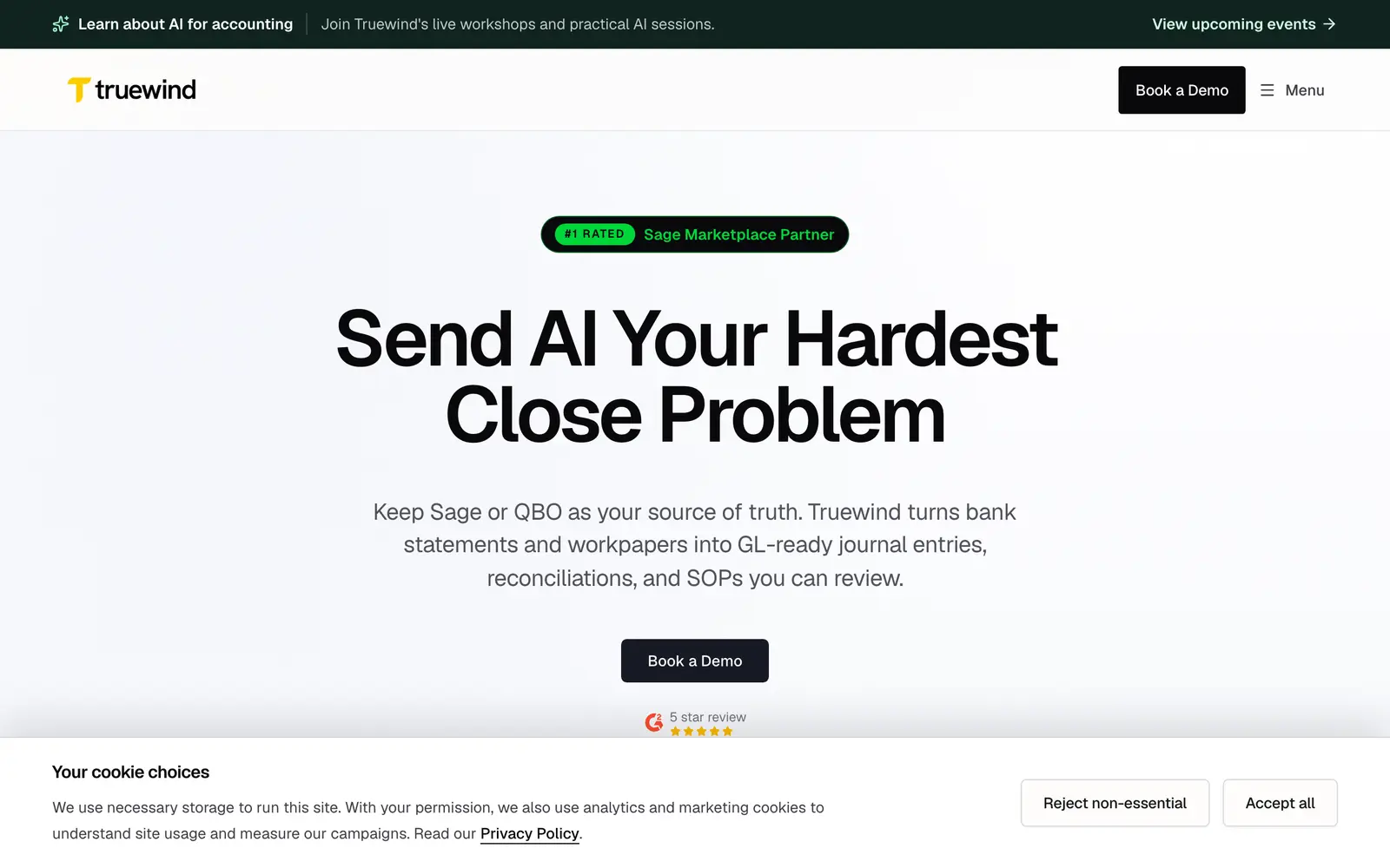 Screenshot of the Truewind website