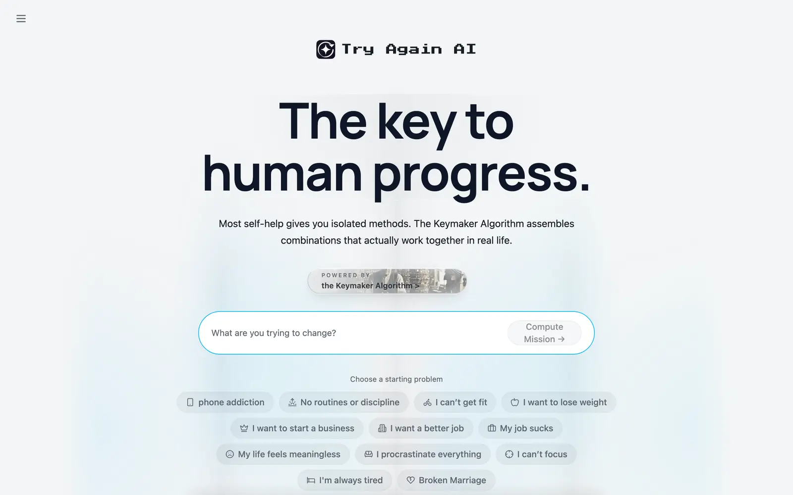 Screenshot of the Try Again AI website