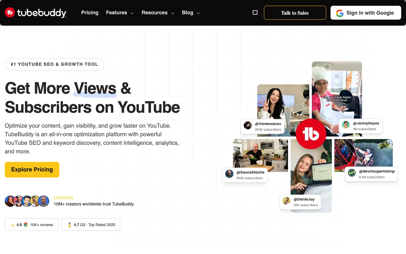 Screenshot of the TubeBuddy website