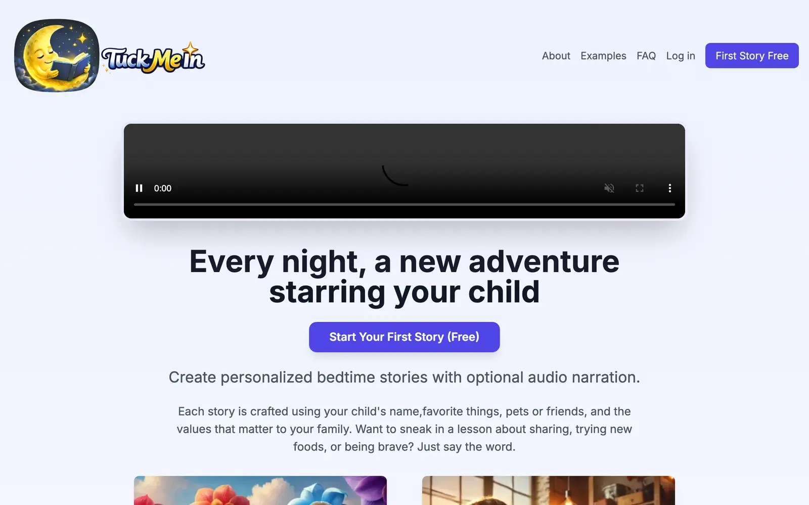 Screenshot of the TuckMeIn website