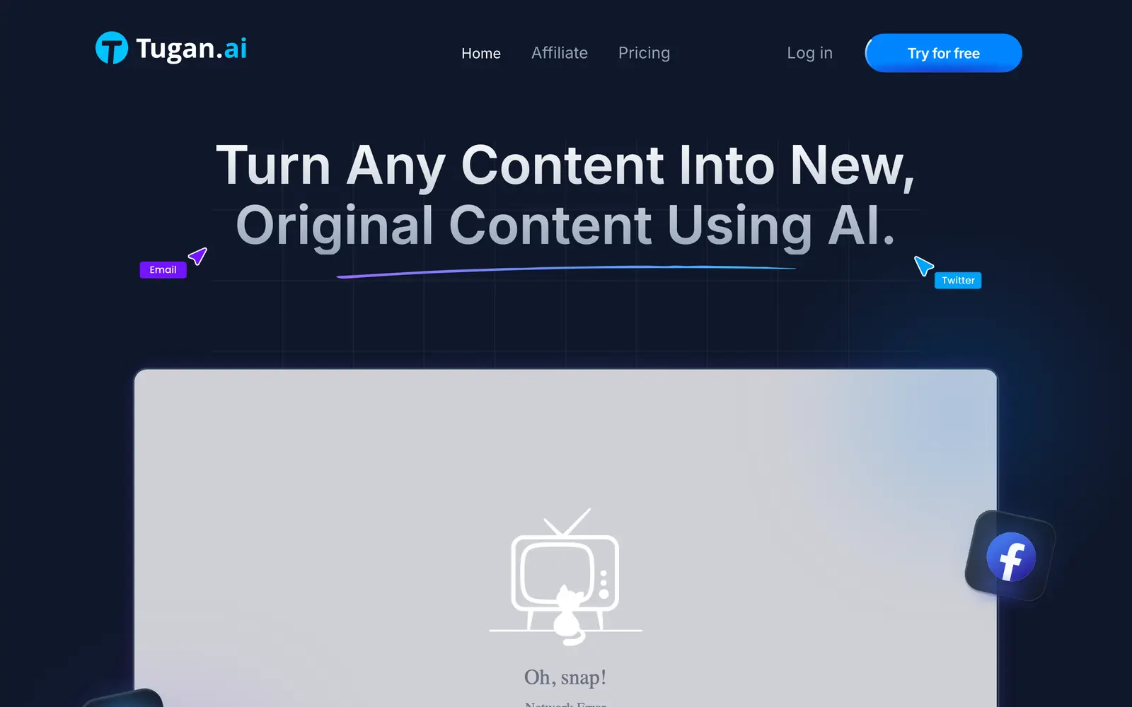 Screenshot of the Tugan.ai website