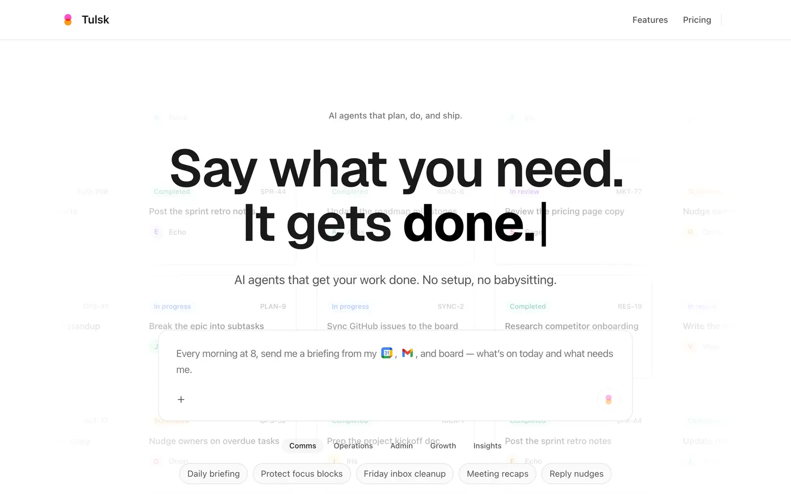 Screenshot of the Tulsk website