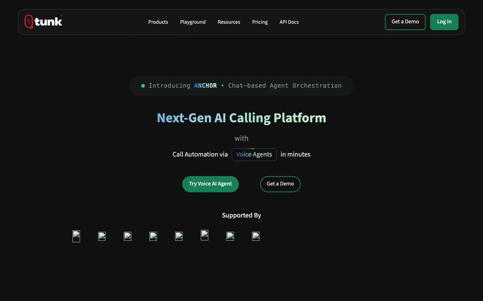 Screenshot of the Tunk website