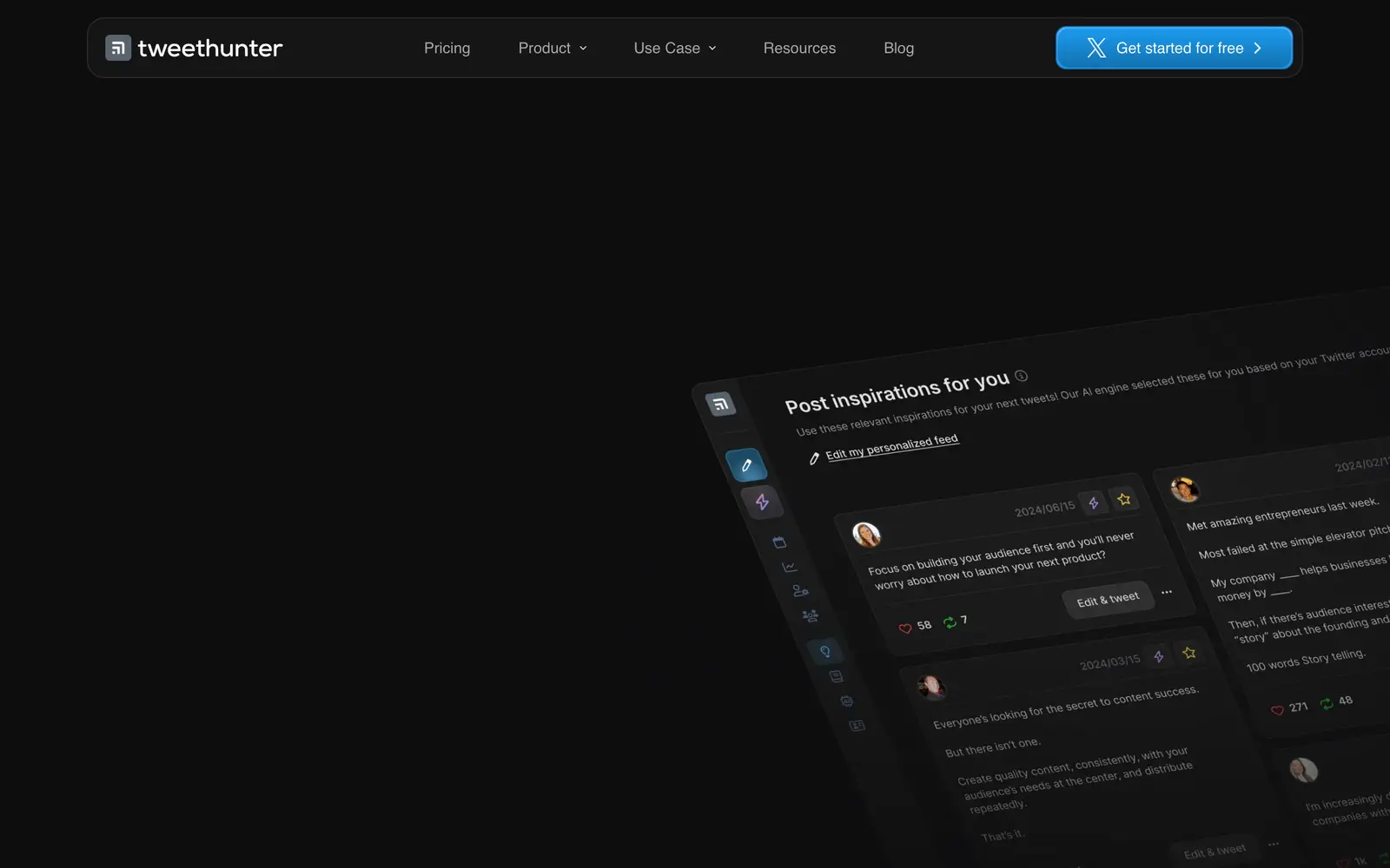 Screenshot of the Tweet Hunter website